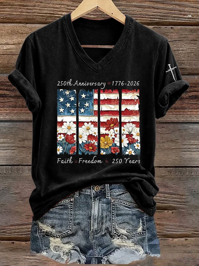 Women's Casual 250th Anniversary Faith Freedom 250YEARS Print Short-Sleeve T-Shirt