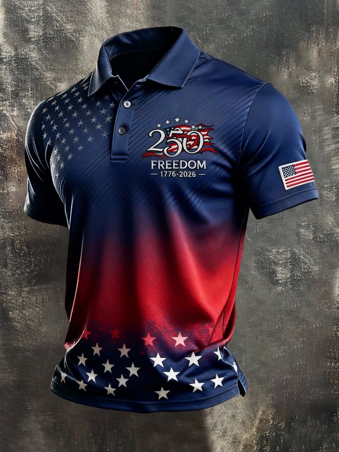 Men's Retro "Patriot" Color-Block Short-Sleeve Polo Shirt