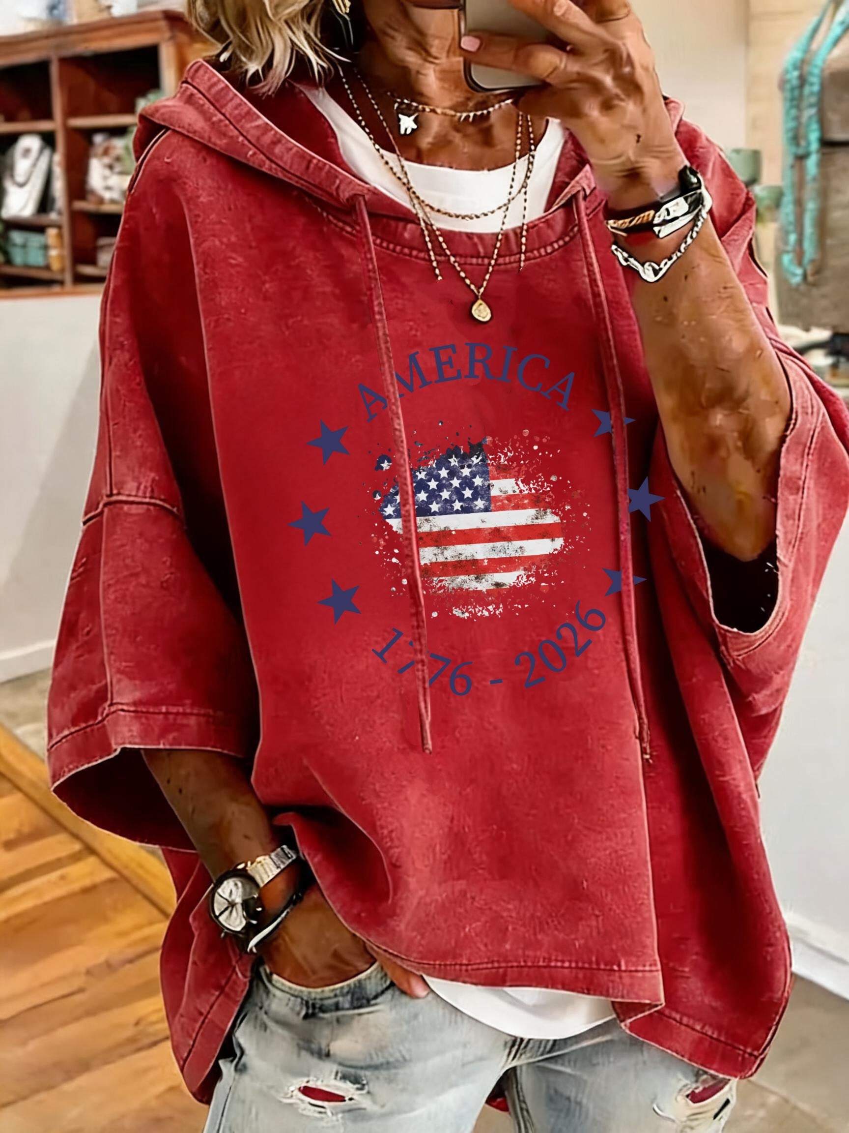 Women's Anniversary Flag Print Oversized Hoodie