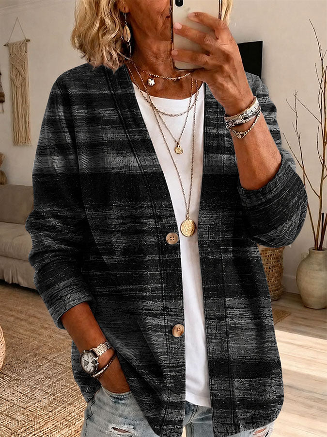 Women'S Pink Art Print Casual Cardigan