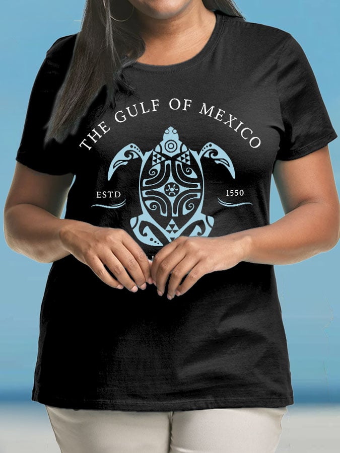 Women's Plus Size Gulf Of Mexico Print Crew Neck T-Shirt