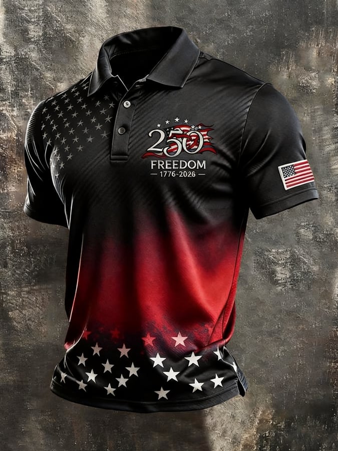 Men's Retro "Patriot" Color-Block Short-Sleeve Polo Shirt