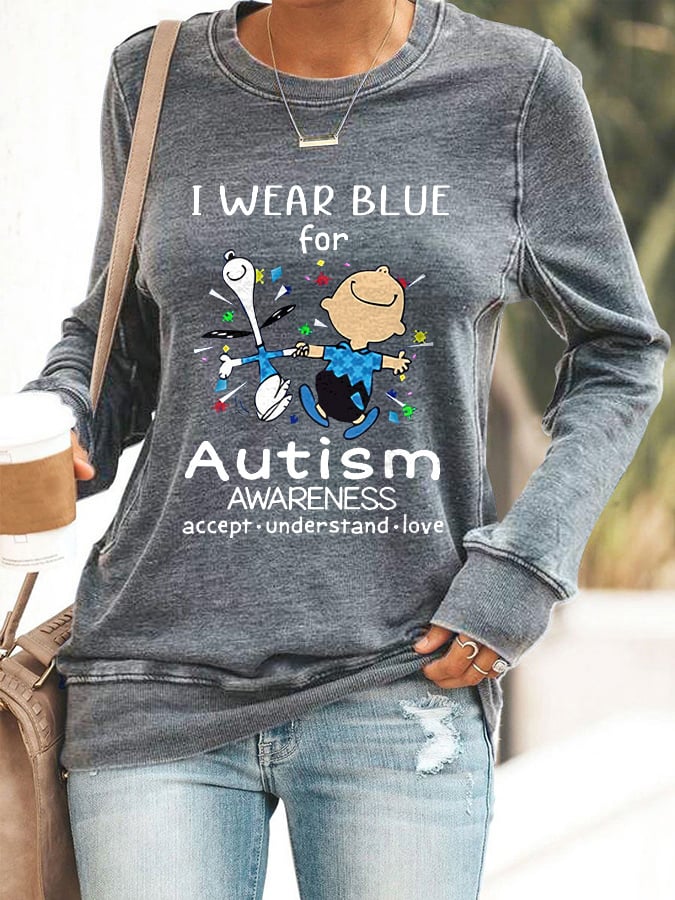 Autism Awareness I Wear Blue For Autism Print Sweatshirt