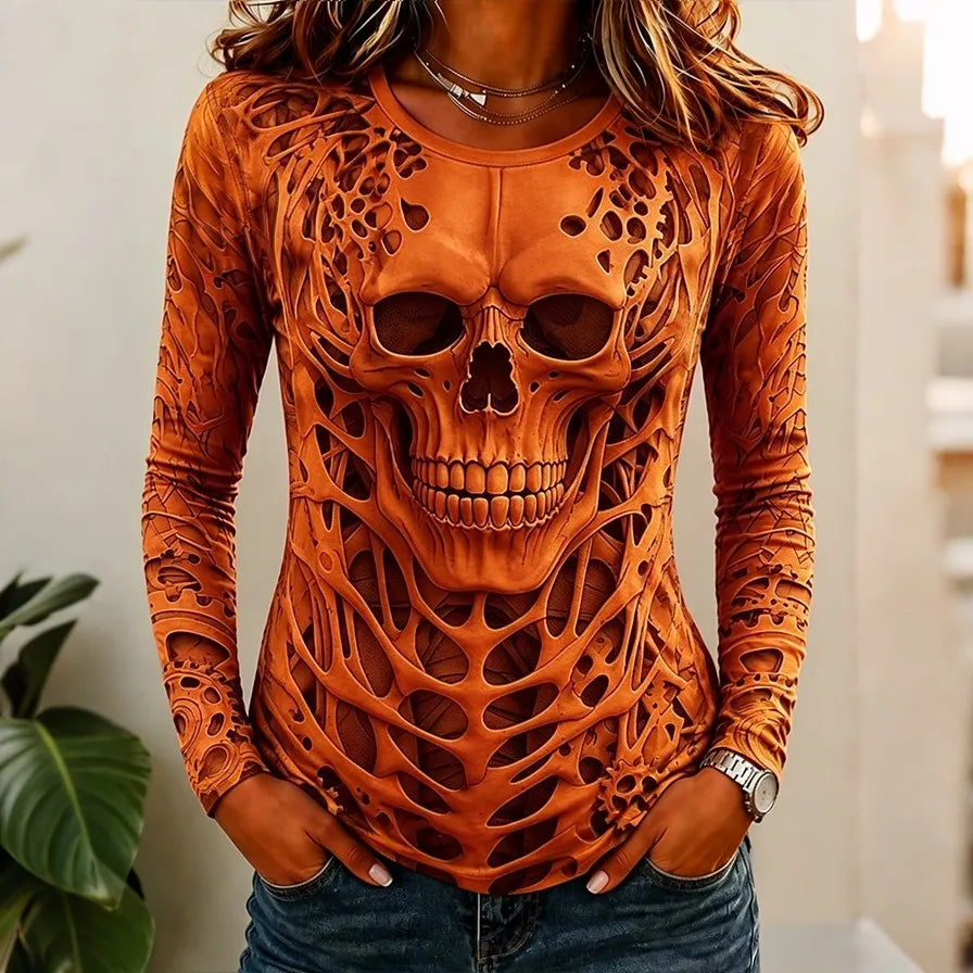 Women's Vintage Horror Face Print Comfy Long Sleeve T-shirt