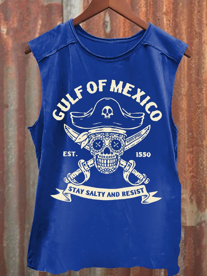 Men'S Retro Gulf Of Mexico Est 1550 Stay Salty And Resist Print Sleeveless Tank Top