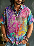 Retro Hippie Distressed Psychedelic Rainbow Peace And Eternity Print Shirt