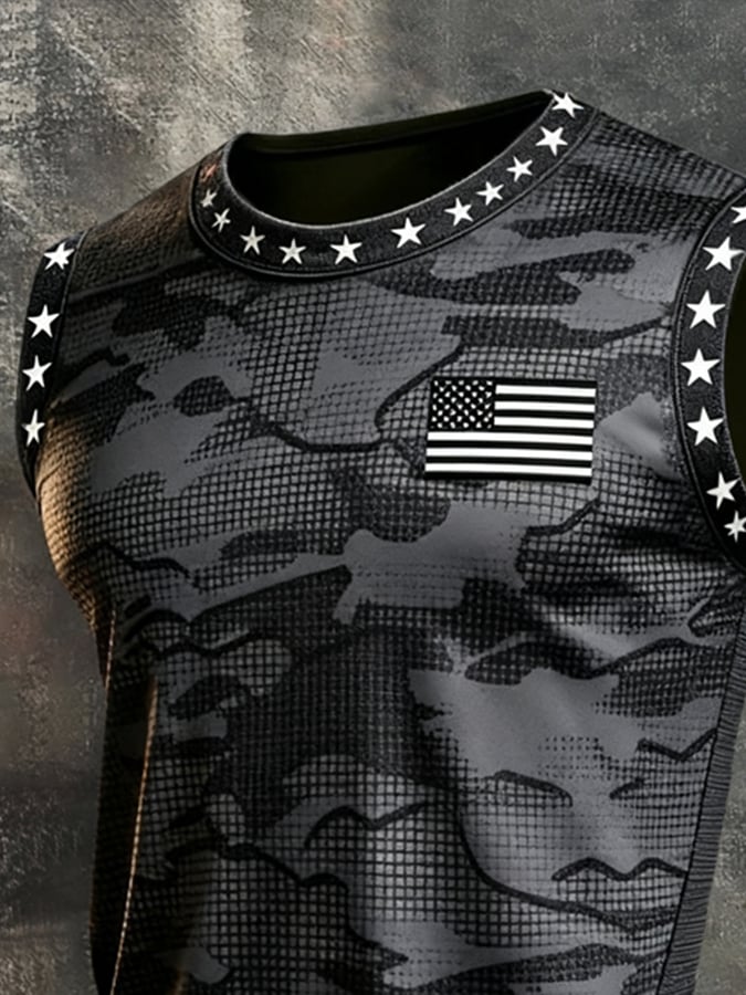 Men's Retro Independence Day Patriot Crew Neck Tank Top