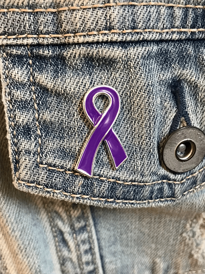 Unisex Purple Ribbon Promotion Prevention Awareness Warning Pin