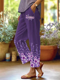 Women's Retro Floral Design Loose Pocket Patchwork Casual Pants