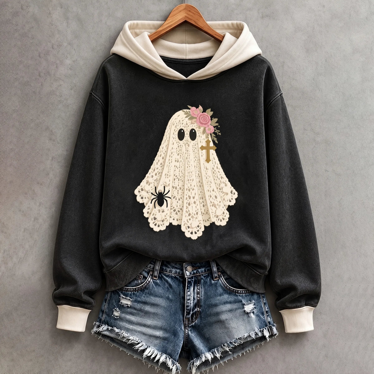 Women's Cute Ghost Print Casual Hoodie