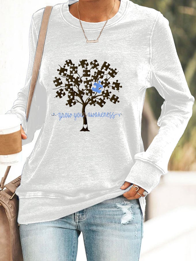 Women's Grow Your Awareness Tree of Life Autism Print Sweatshirt
