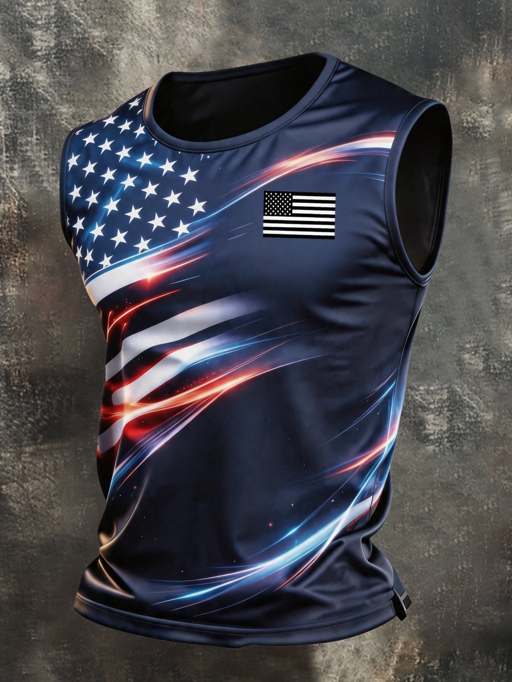 Men's Retro Independence Day Patriot Crew Neck Tank Top