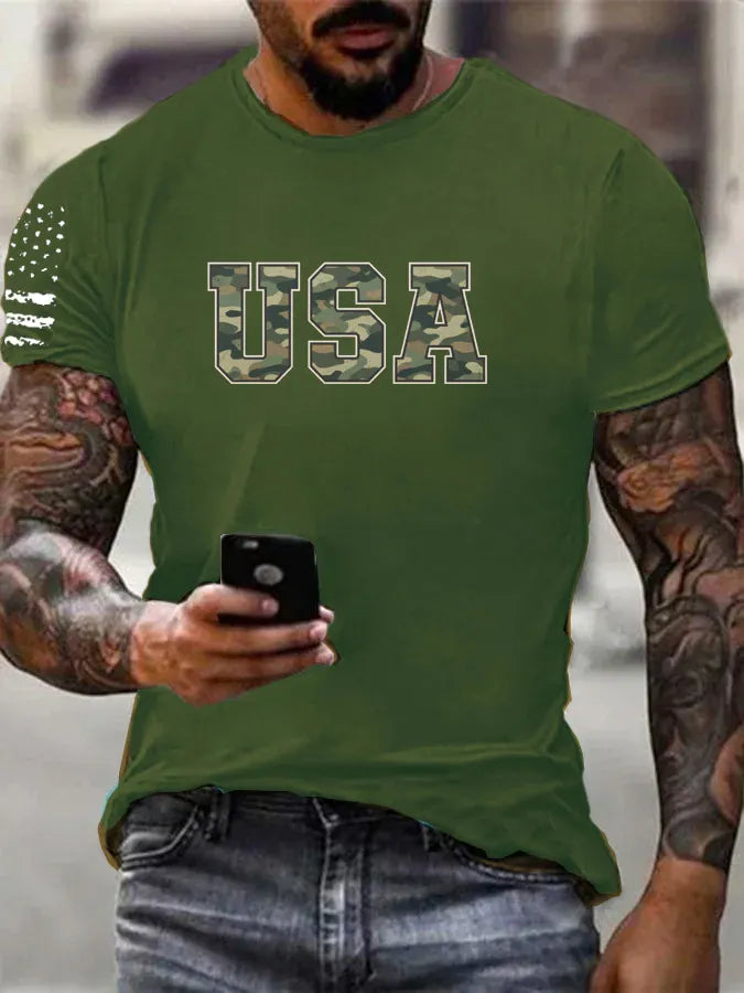 Camouflage USA Pattern 100% Cotton T-Shirt