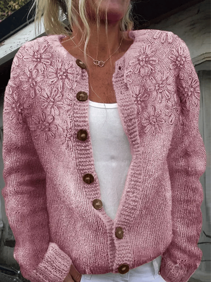 Women's 3d Floral Dementia Awareness Printed Knitted Cardigan
