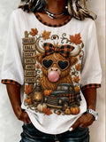 Women's "Hello Fall" Casual Yak-Blend Mid-Sleeve Top