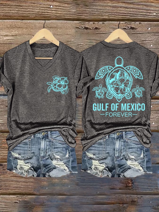Women's Gulf of Mexico Print V-Neck T-Shirt