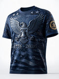 Men's Vintage-Style American Print Short-Sleeve Crew-Neck T-Shirt