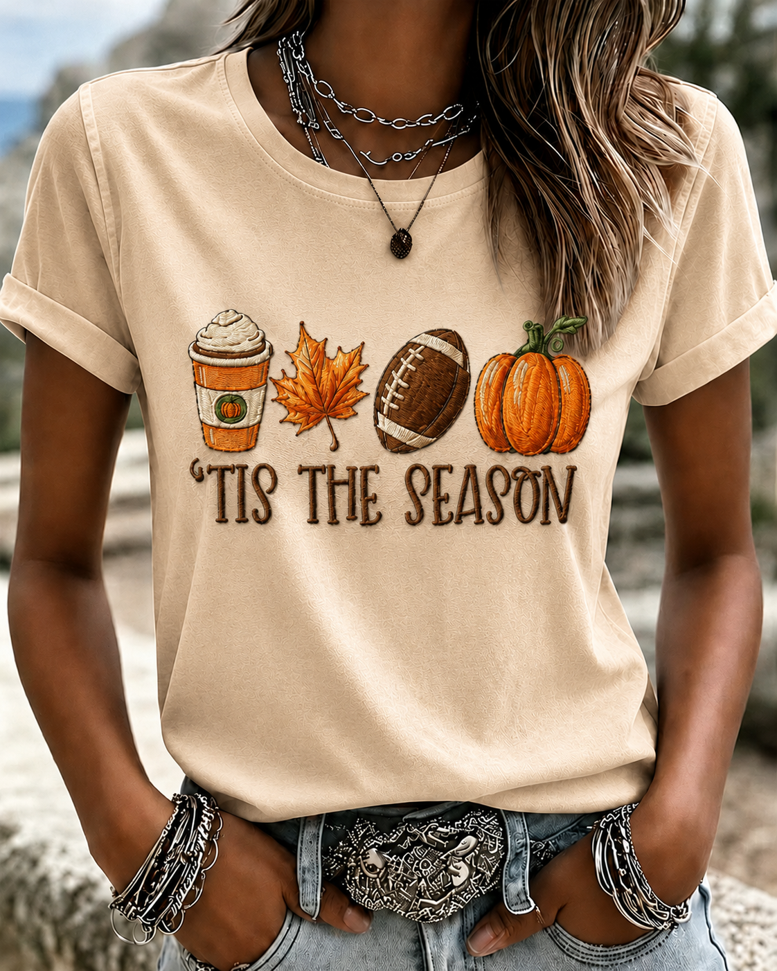 Women'S Autumn Leaf Printed Short Sleeved T-Shirt