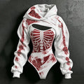 Women's Halloween Bloodstain Skull Rose Bandage Print Hoodie Two-piece Set