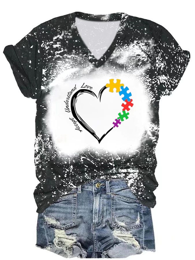 Women'S Heart Print V-Neck T-Shirt