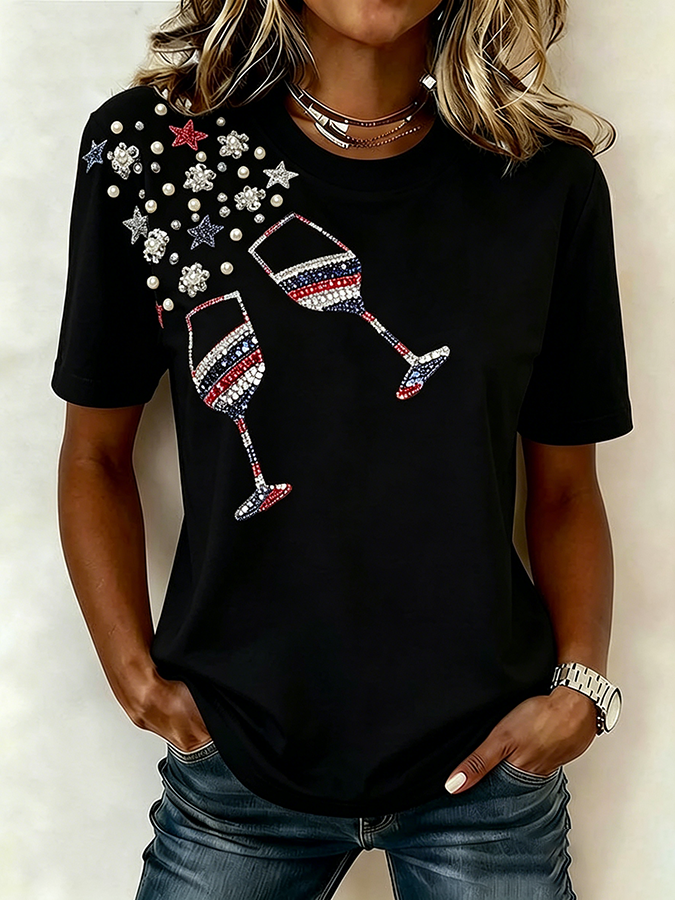 Women'S Casual Champagne Patriotic T-Shirt
