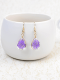 Purple Drop-Shaped Flower Design Earrings