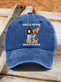 Retro Autism Awareness Dad And Son You'll Never Walk Alone Print Baseball Cap