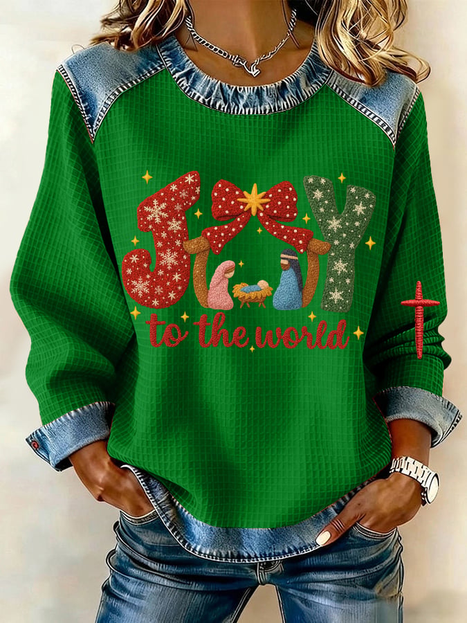 Women's Faith Print Patchwork Casual Sweatshirt