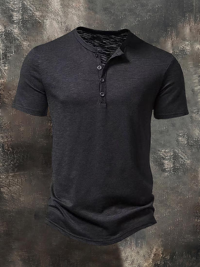 Men's Solid-Color Henley T-Shirt