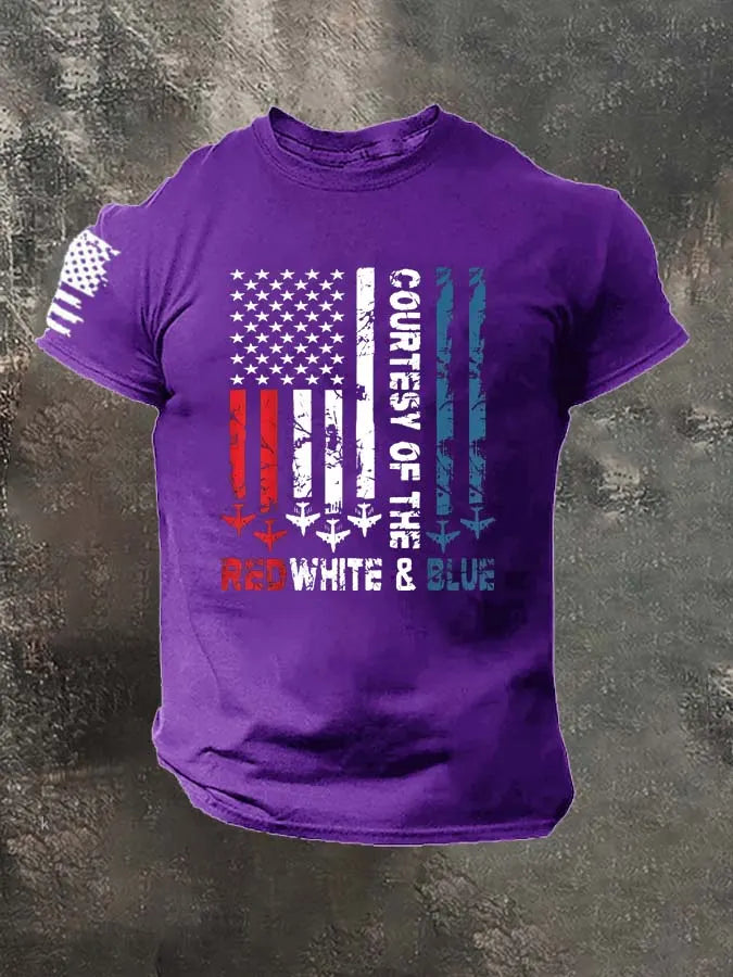 Red White Blue Pattern 100% Cotton T-Shirt