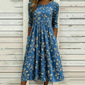Women's Vintage Floral Design Linen Dress