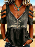 Women's Western Independence Day Eagle America 250 Printed T-shirt-3