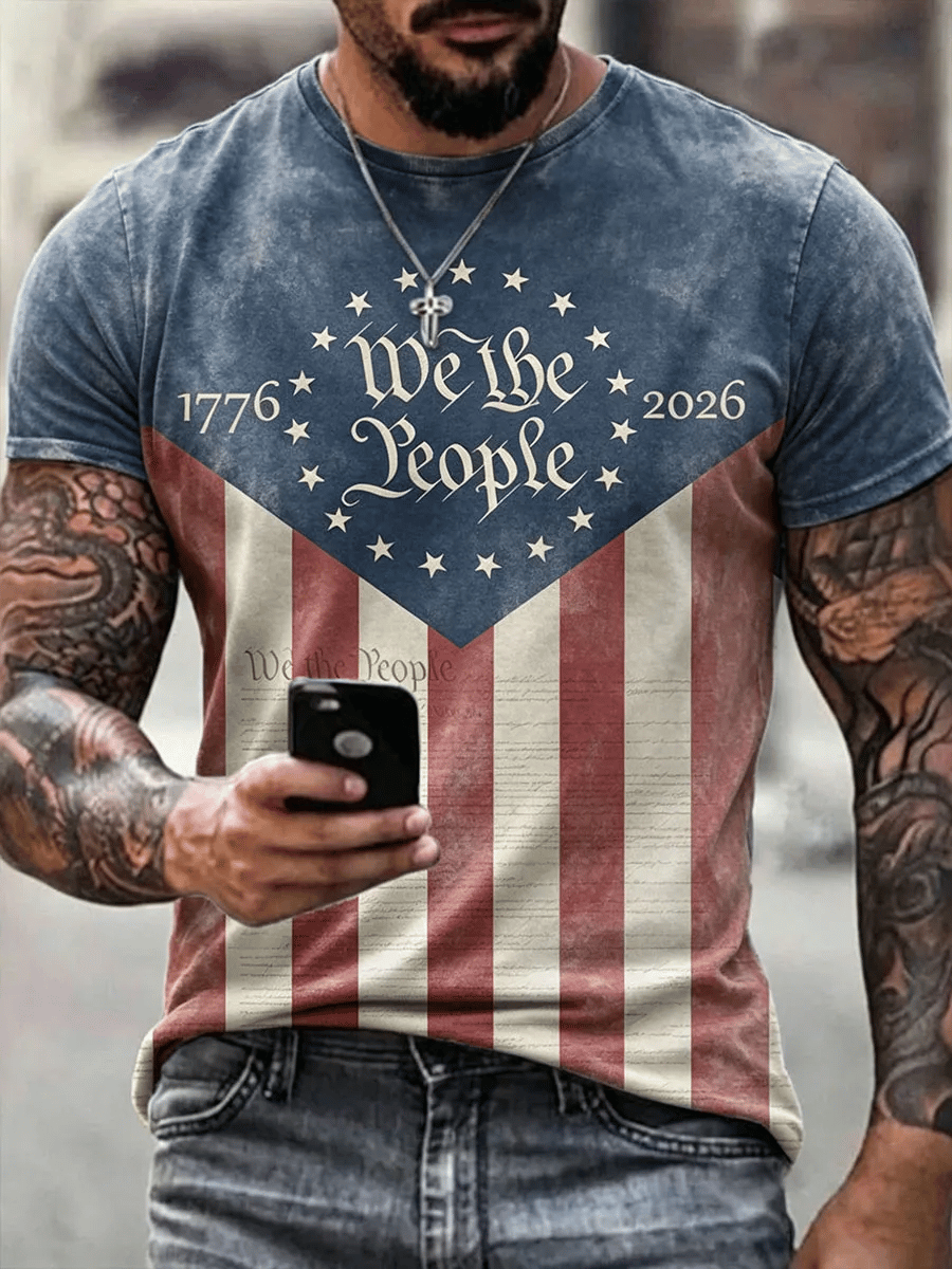 Men's  Independence Day We The People 1776-2026 Printed Casual T-Shirt