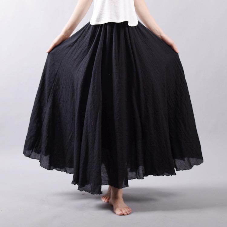 15 Colors Cotton&Linen Casual Solid Elastic A-line Skirts