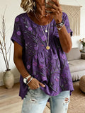 Women's Casual Artistic Purple Cotton-Linen Top