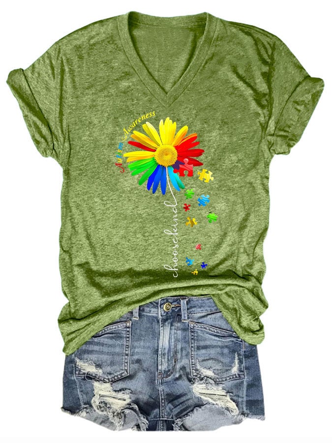 Women's Autism Awareness Floral Print T-Shirt