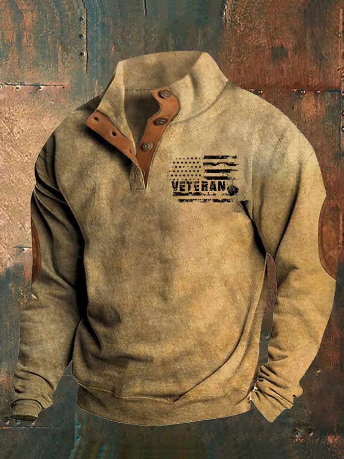 Men's Aintage Veteran Flag Print Sweatshirt
