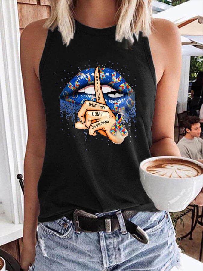 Women's Autism Awareness Don't Judge What You Don't Understand Round Neck Casual Tank
