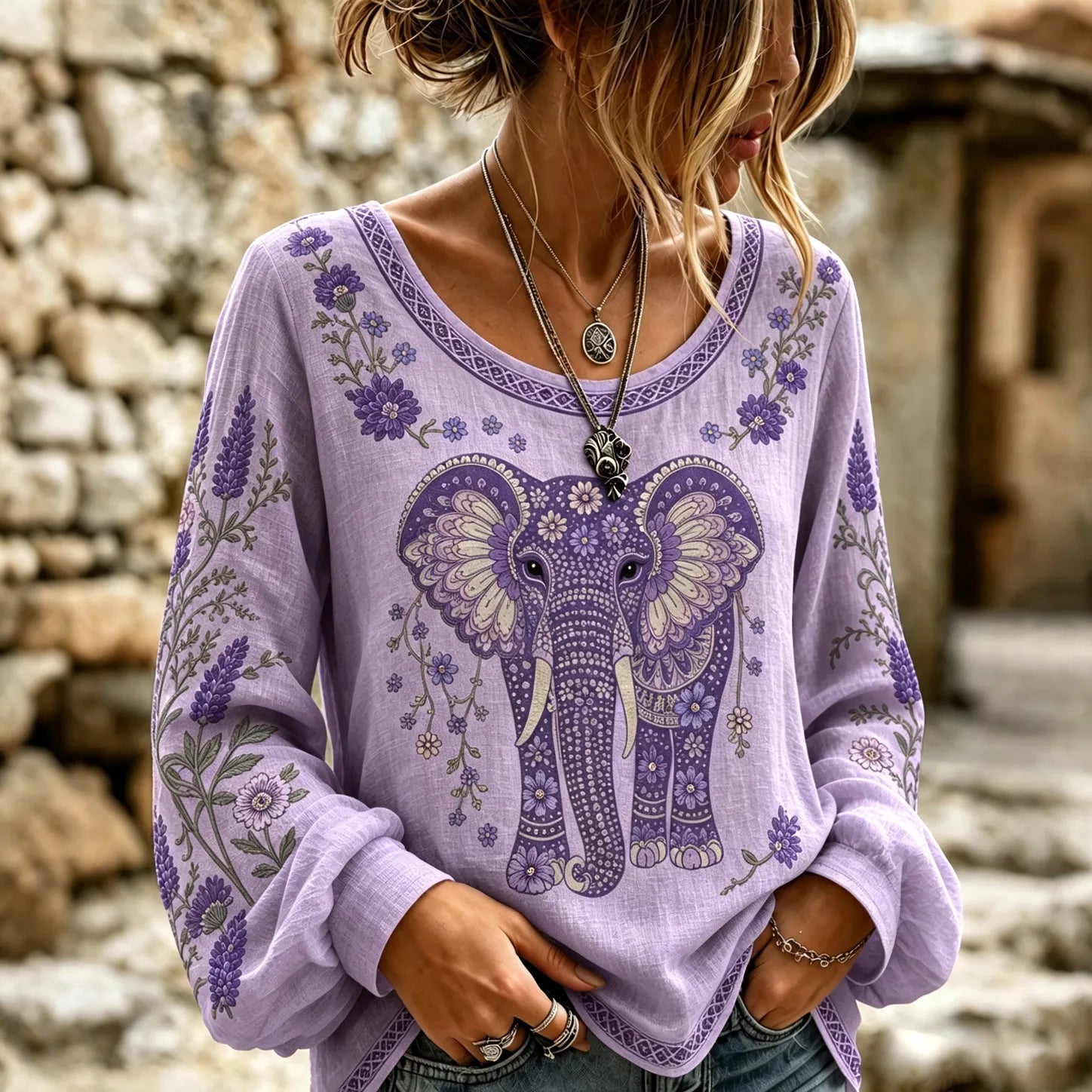 Women's Elephant Flowers Art Print Alzheimer's Awareness Support T-shirt