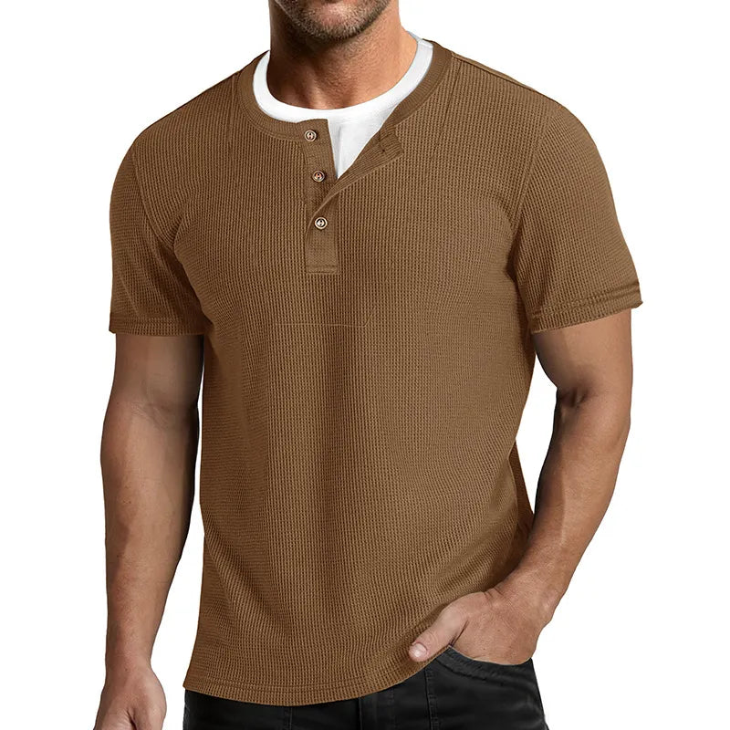Men's Faux-Layer Waffle-Knit Henley Shirt