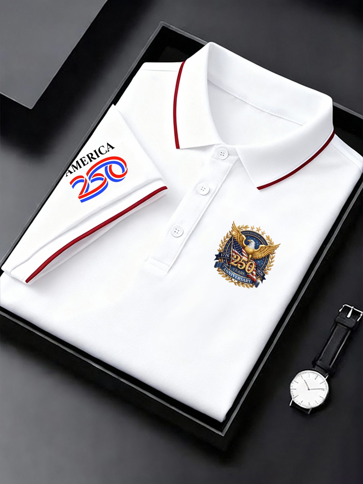 Men's Vintage America 250th Anniversary Print Polo Shirt