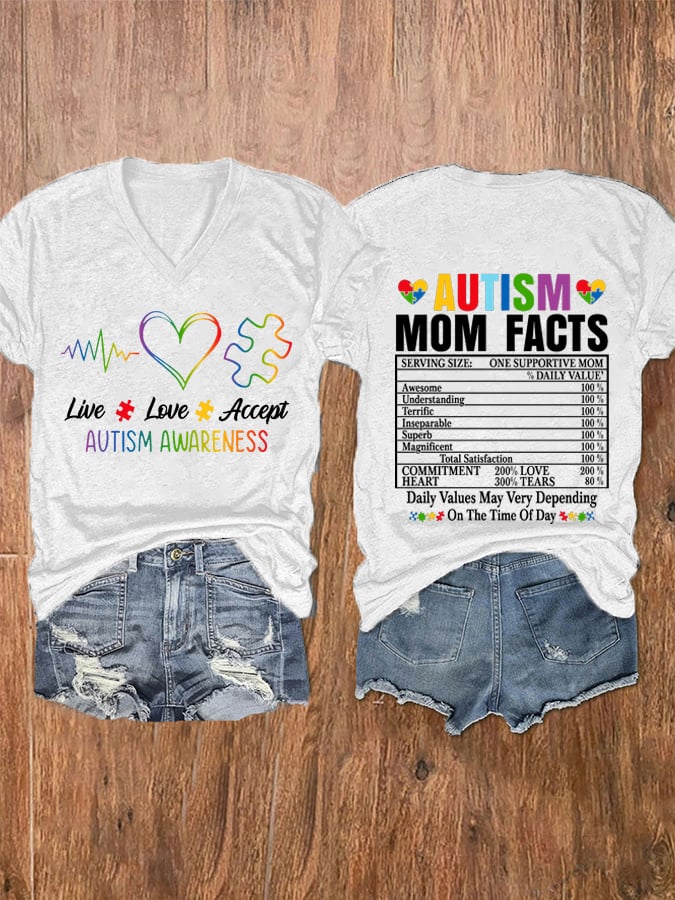 Women's Live Love Accept Autism Mom Facts T-shirt