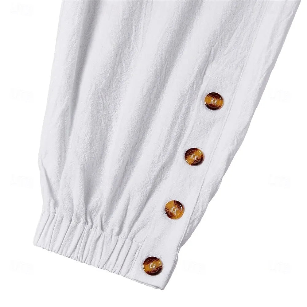 Men's Casual Linen-Blend Button-Detail Joggers