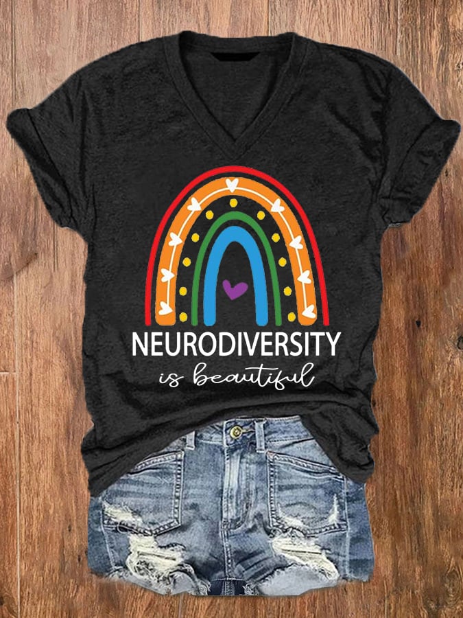 Women's Neurodiversity Is Beautiful Autism V-Neck Tee