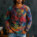 Men's Hippie Starry Sky Abstract Oil Painting Print Long Sleeve T-shirt