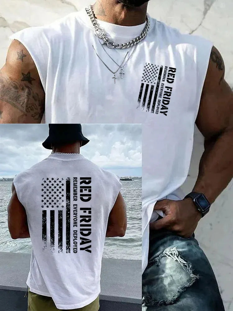 Red Friday Pattern Round Neck 100% Cotton Tank Top