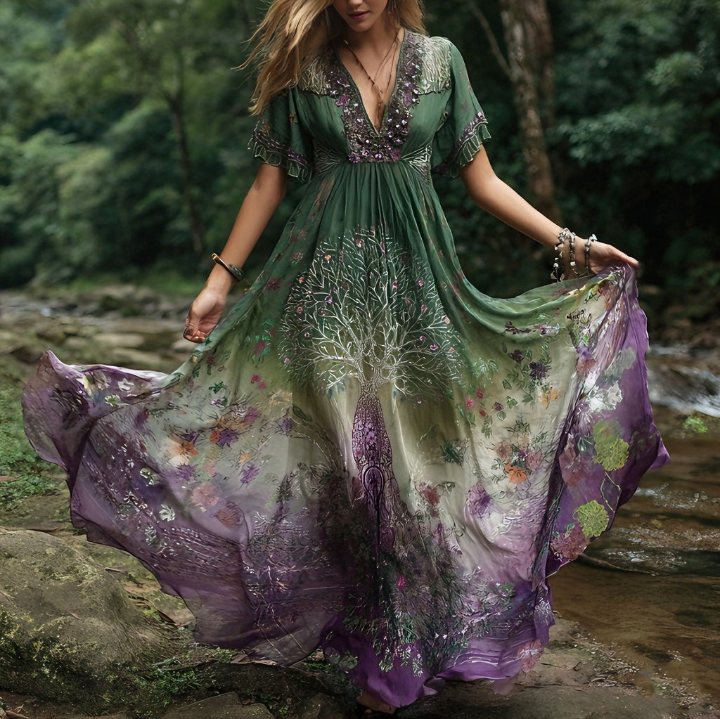 Women's Retro Bohemian Floral Print Dress