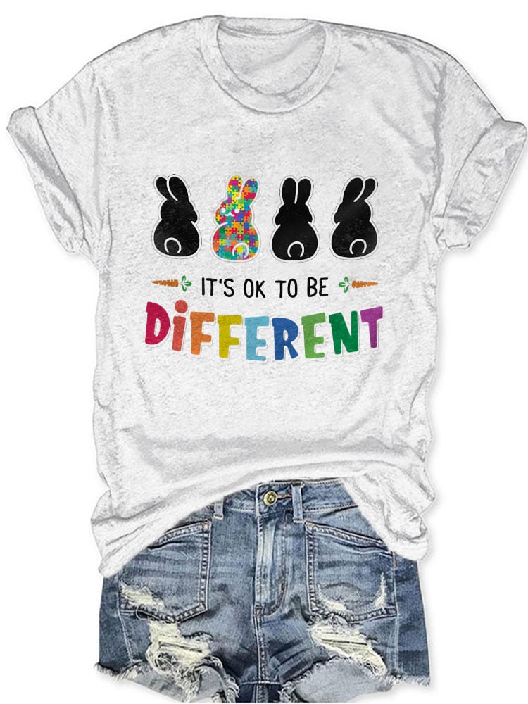 Autism Awareness Bunny It's Ok To Be Different Print T-Shirt
