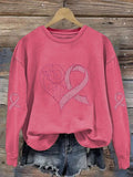 Women's Breast Cancer Awareness Heart Ribbon Print Sweatshirt