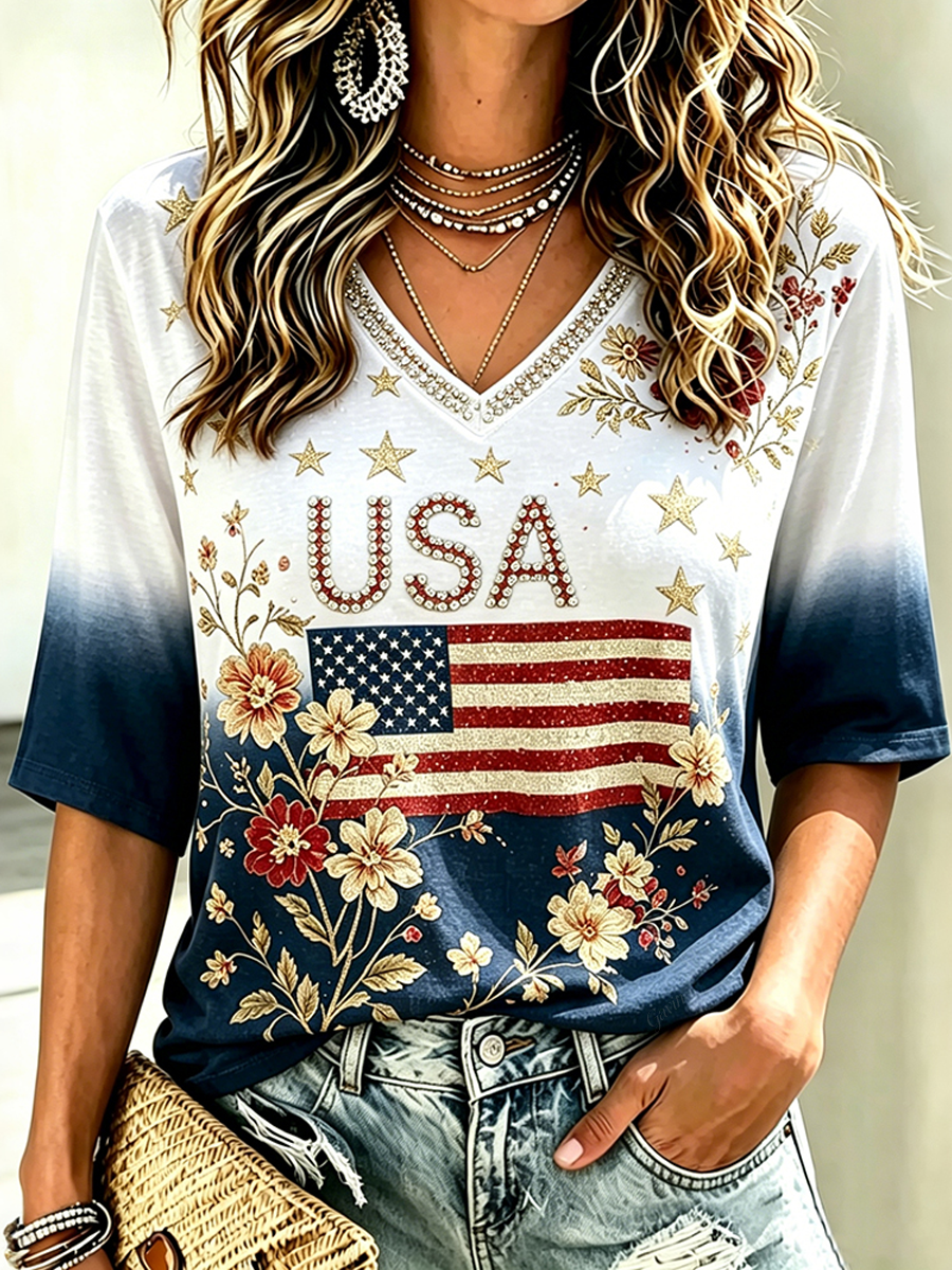 USA Independence Day Printed Casual Women'S T-Shirt